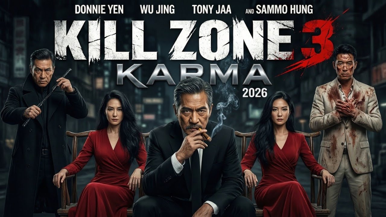 Kill Zone 3: Karma 2026 official poster featuring Donnie Yen, Wu Jing, Tony Jaa, and Sammo Hung