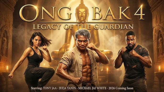"Ong-Bak 4 (2026) official poster featuring Tony Jaa and Cristiano Ronaldo in an epic martial arts fight"
