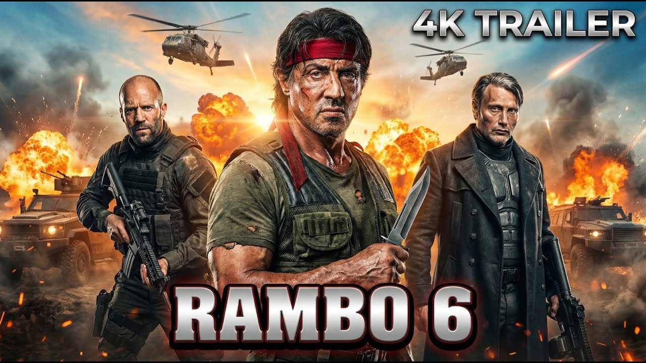 Rambo 6 2026 official cast poster Sylvester Stallone Jason Statham Mads Mikkelsen