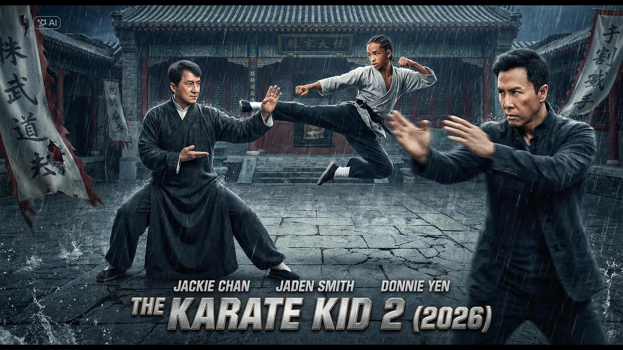 The Karate Kid 2 2026 action scene with Jackie Chan, Jaden Smith and Donnie Yen in intense martial arts fight
