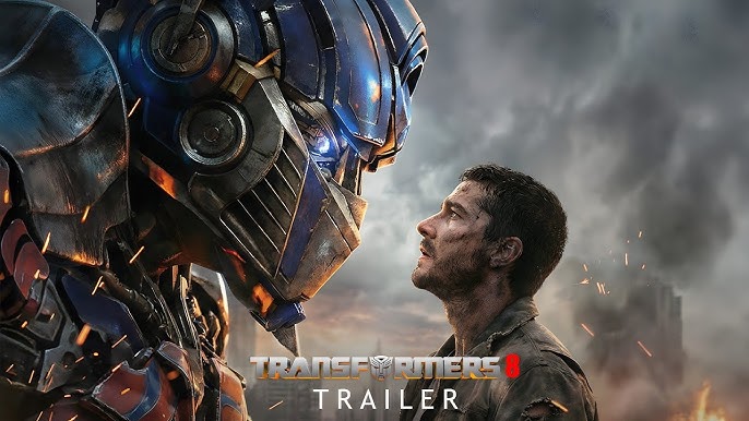 Mark Wahlberg holding Optimus Prime's head in Transformers 8 2026 concept teaser trailer with Bumblebee in destroyed city background