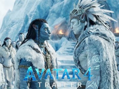 Avatar 4 Trailer - Jake Sully and Metkayina clan leader facing each other in icy landscape