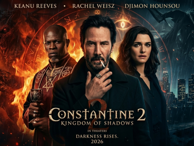 Constantine 2: Kingdom of Shadows official movie poster starring Keanu Reeves, Rachel Weisz, and Djimon Hounsou
