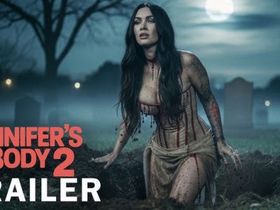 Megan Fox covered in blood rising from a grave in Jennifer's Body 2 2026 concept trailer spooky cemetery night scene