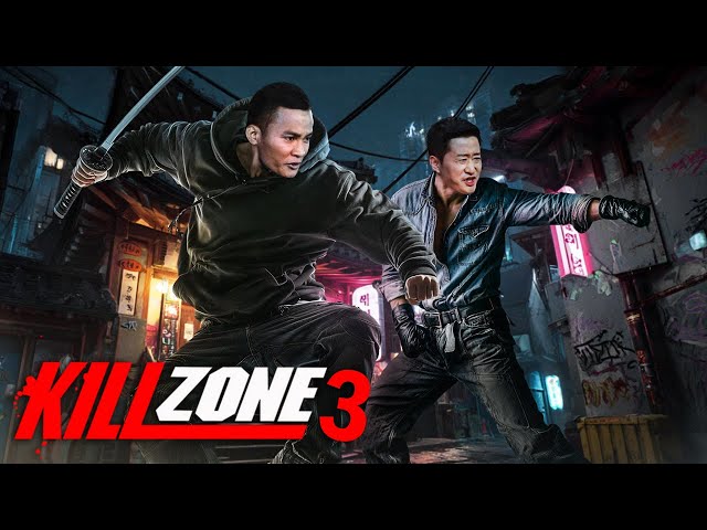 Kill Zone 3: Karma 2026 action scene with Tony Jaa in intense sword fight on neon street
