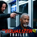 Keanu Reeves pointing a handgun at Denzel Washington’s head in a tense scene from The Equalizer 4 trailer
