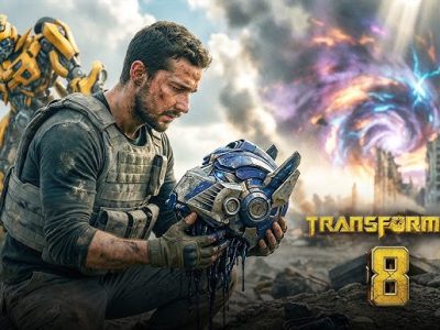 Mark Wahlberg looking up at Optimus Prime in intense close-up scene from Transformers 8 2026 concept teaser trailer