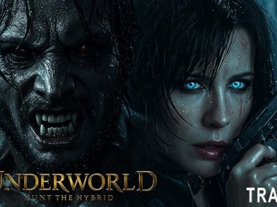 Selene holding a gun with two werewolves in the background - Underworld 6 Trailer
